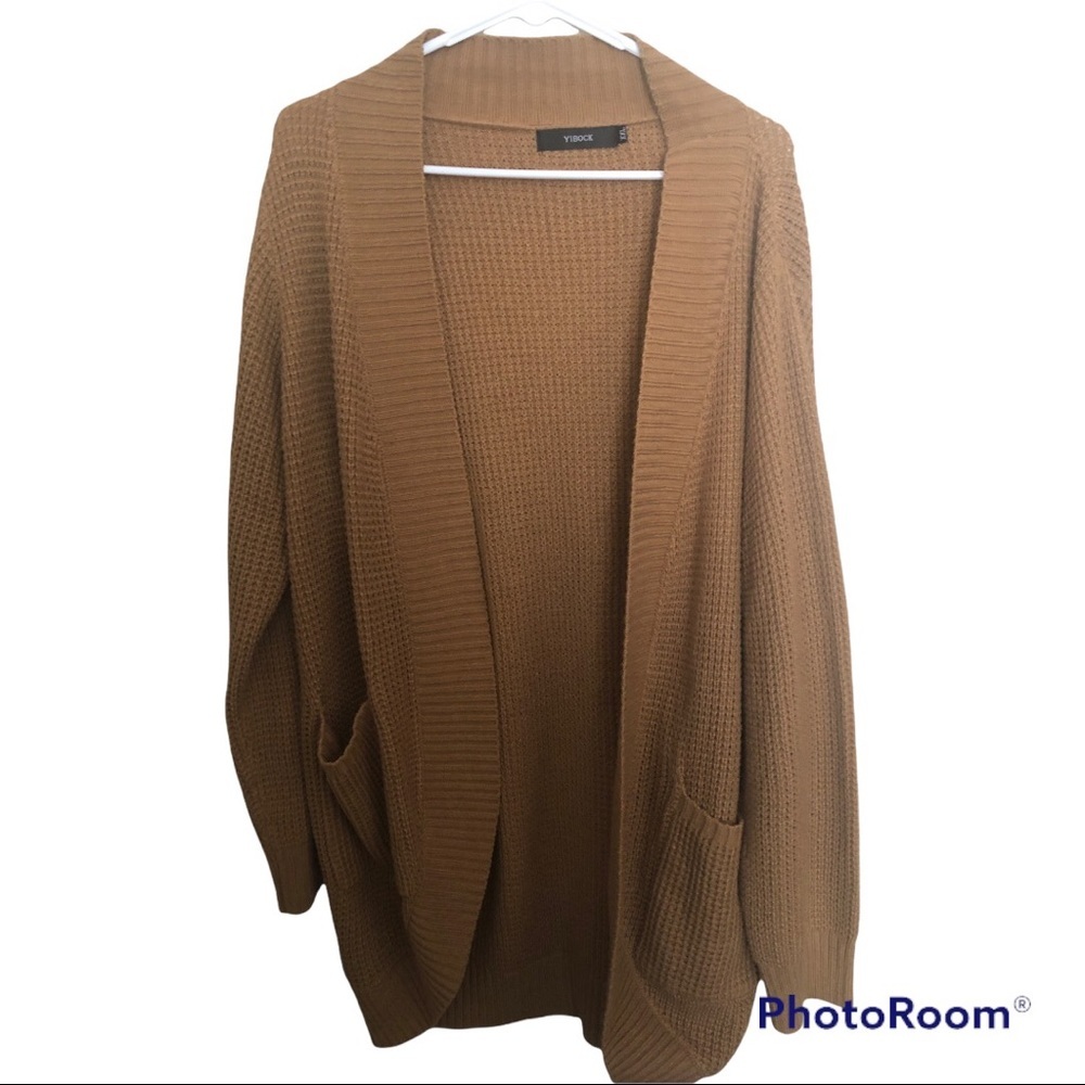 XXL Womens Long Sleeve Open Front Waffle Chunky Knit Cardigan khaki nwot